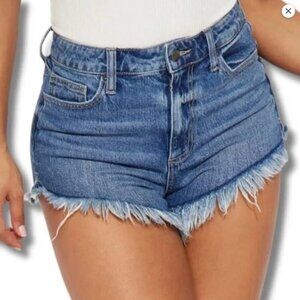 Women's Frayed Denim Jean Shorts Medium Blue Wash